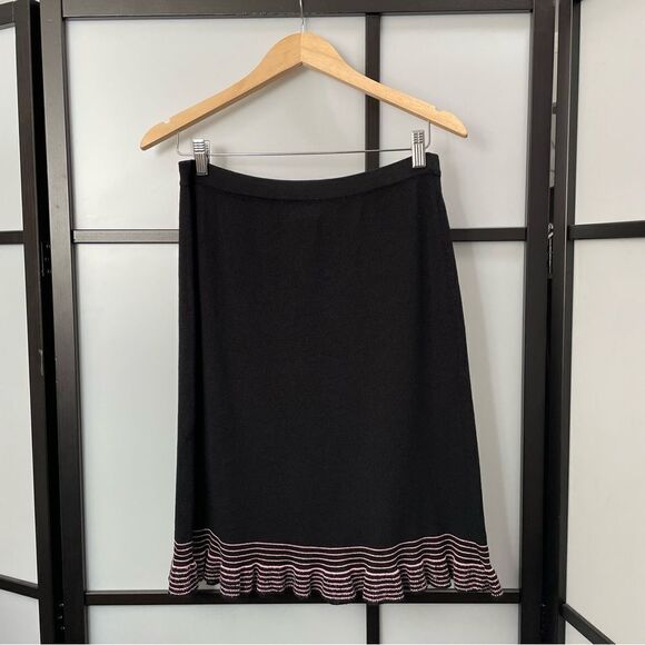 [M] Vintage Sag Harbour Thick Woven Black with Pink Stripes A-Line Midi Skirt - Picture 3 of 6